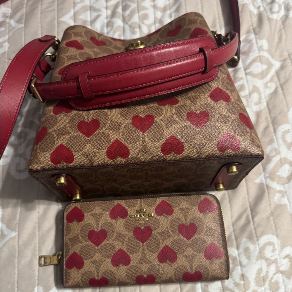 Coach Red and Brown Crossbody Bag and wallet